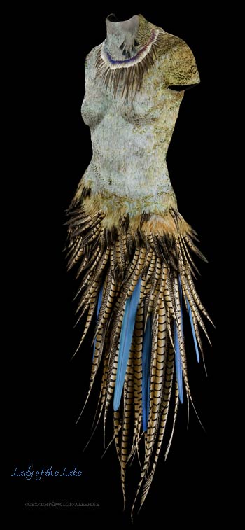 "lady of the lake" feathered body sculpture